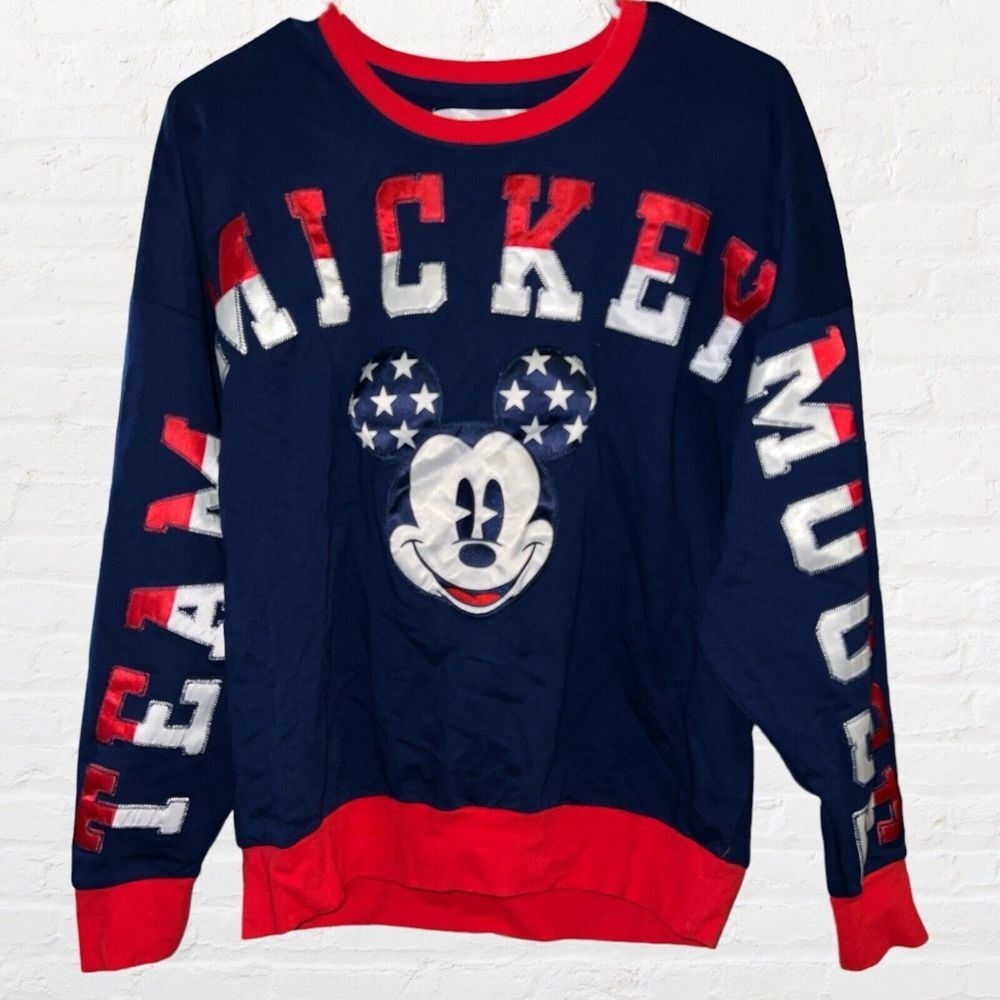 Disneyland Resort Team Mickey Mouse Patriotic Sweatshirt USA Flag Size S